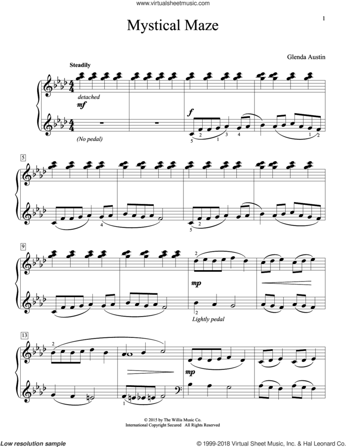 Mystical Maze sheet music for piano solo (elementary) by Glenda Austin, classical score, beginner piano (elementary)