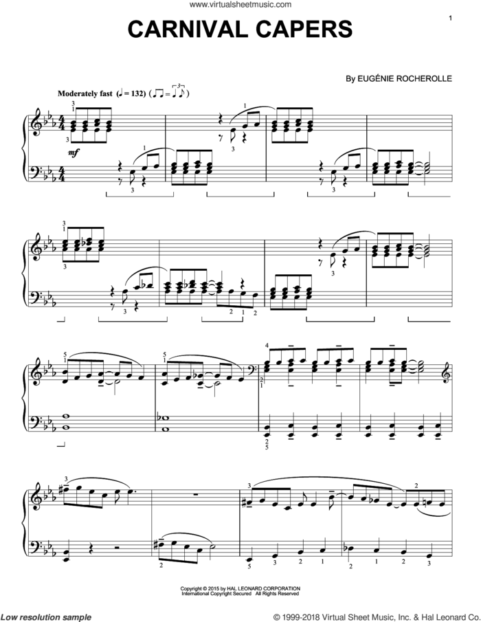 Carnival Capers sheet music for piano solo by Eugenie Rocherolle, intermediate skill level