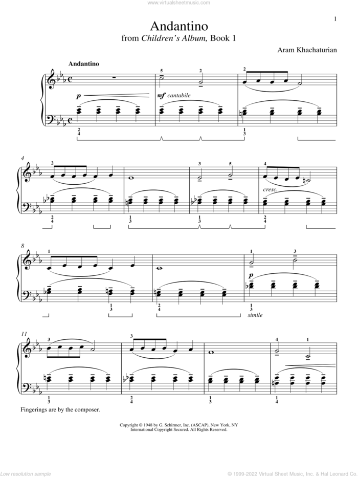 Ivan Sings sheet music for piano solo by Aram Khachaturian and Richard Walters, classical score, intermediate skill level