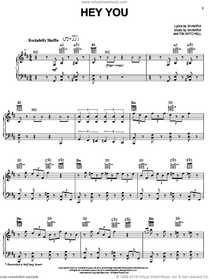 Hey You sheet music for voice, piano or guitar by Shakira and Tim Mitchell, intermediate skill level