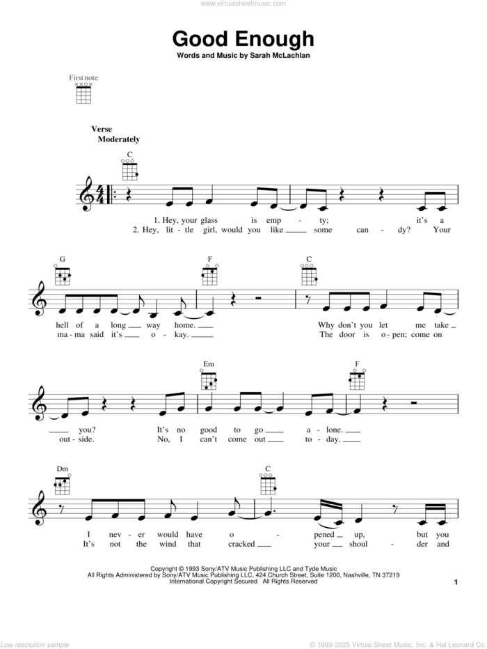 Good Enough sheet music for ukulele by Sarah McLachlan, intermediate skill level