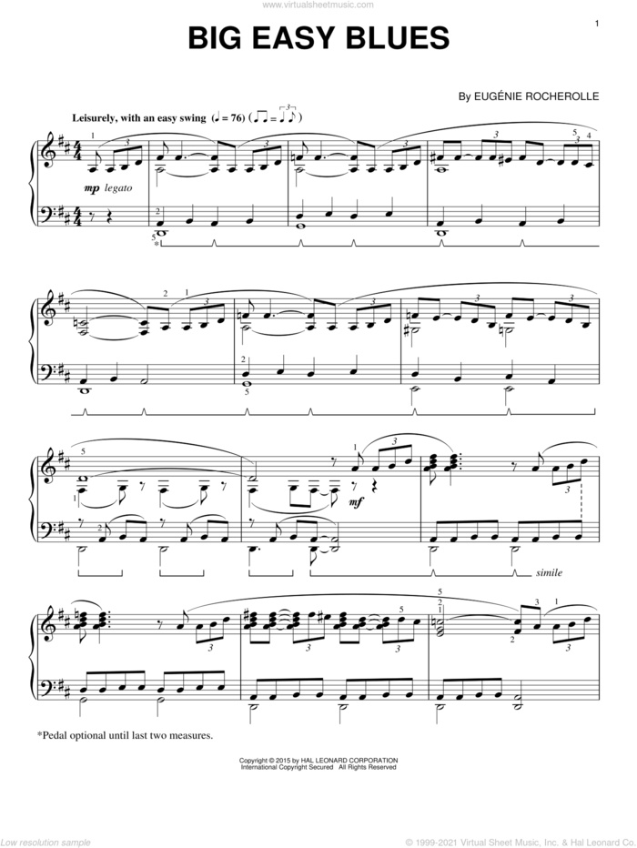 Big Easy Blues sheet music for piano solo by Eugenie Rocherolle, intermediate skill level