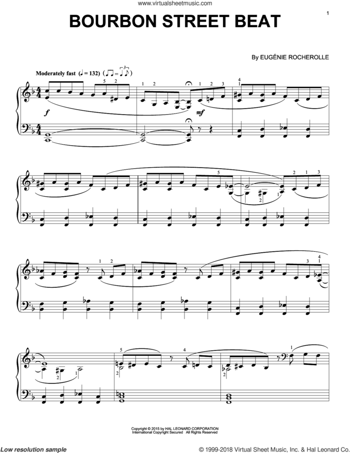 Bourbon Street Beat sheet music for piano solo by Eugenie Rocherolle, intermediate skill level