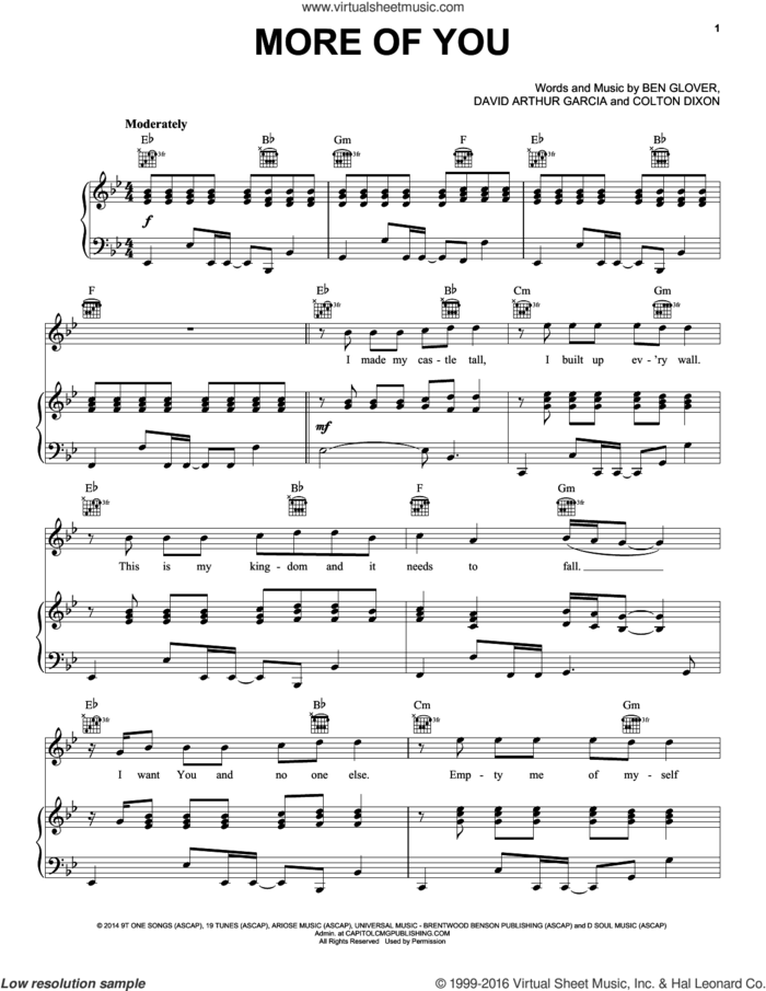 More Of You sheet music for voice, piano or guitar by Colton Dixon, Ben Glover and David Arthur Garcia, intermediate skill level