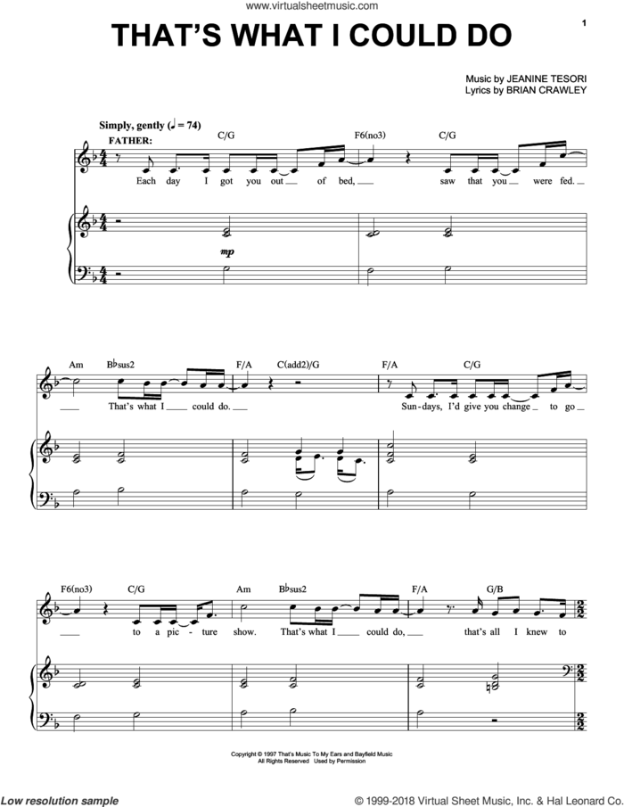 That's What I Could Do sheet music for voice and piano by Jeanine Tesori and Brian Crawley, intermediate skill level
