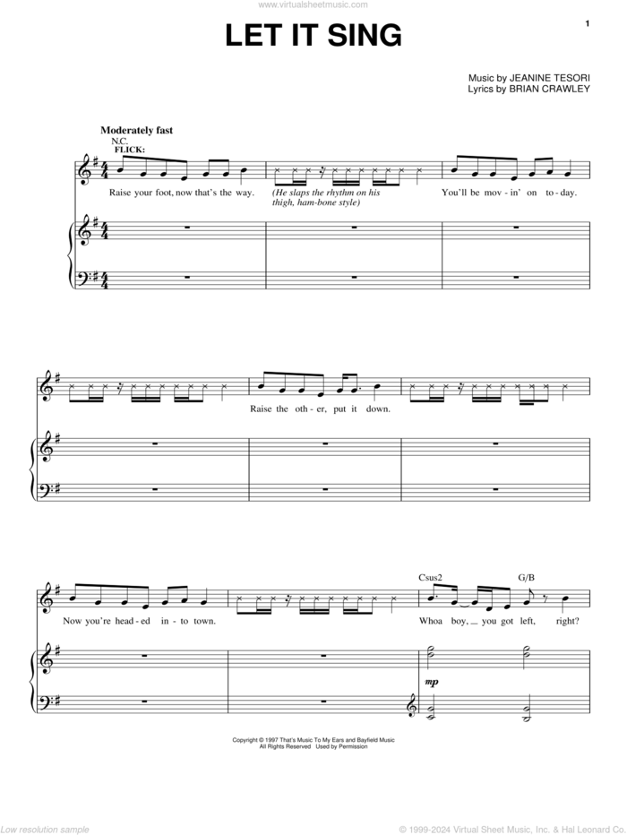 Let It Sing sheet music for voice and piano by Jeanine Tesori and Brian Crawley, intermediate skill level