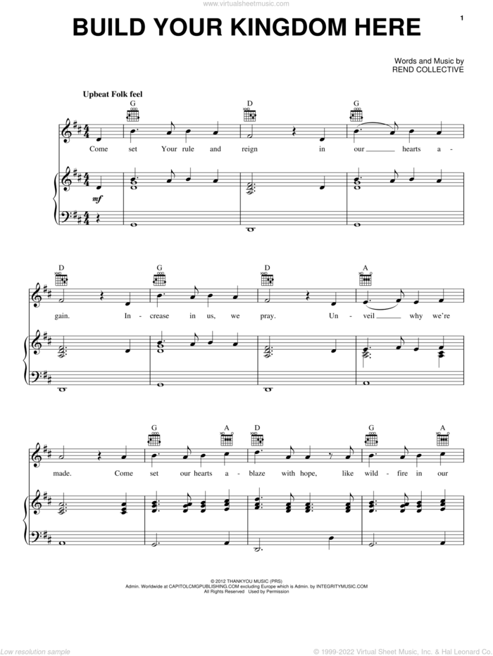 Build Your Kingdom Here sheet music for voice, piano or guitar by Rend Collective, intermediate skill level