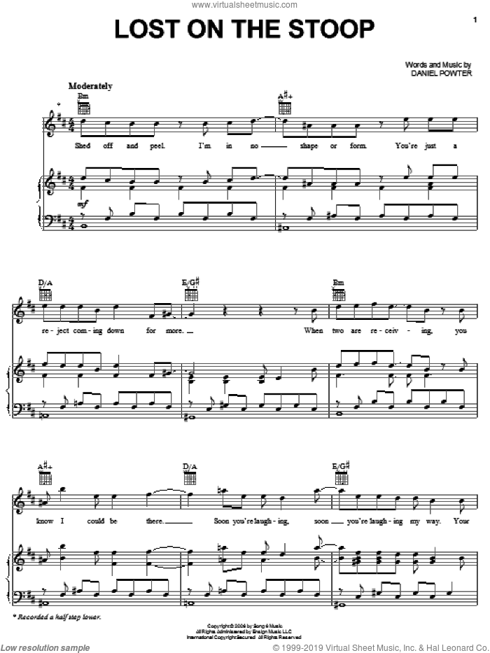Lost On The Stoop sheet music for voice, piano or guitar by Daniel Powter, intermediate skill level