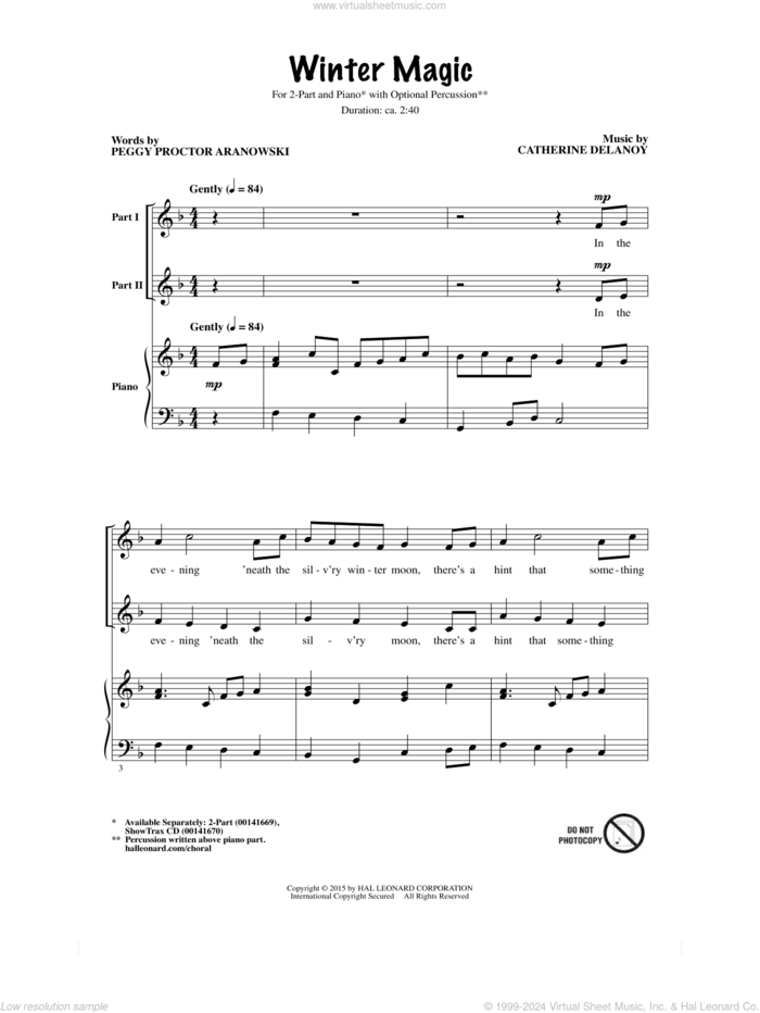 Winter Magic sheet music for choir (2-Part) by Catherine Delanoy and Peggy Proctor Aranowski, intermediate duet