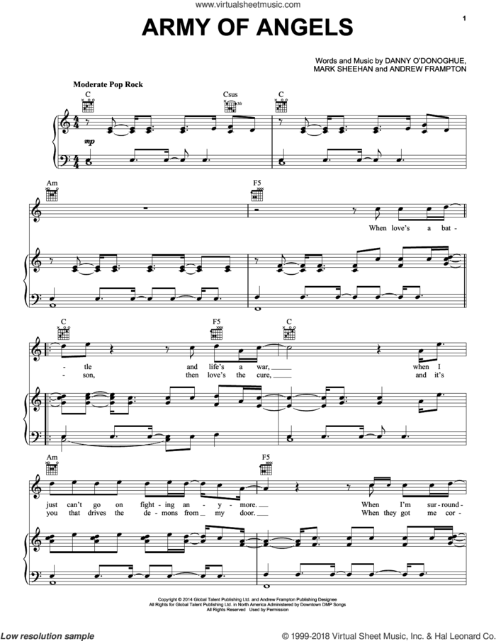Army Of Angels sheet music for voice, piano or guitar by The Script, Andrew Frampton and Mark Sheehan, intermediate skill level