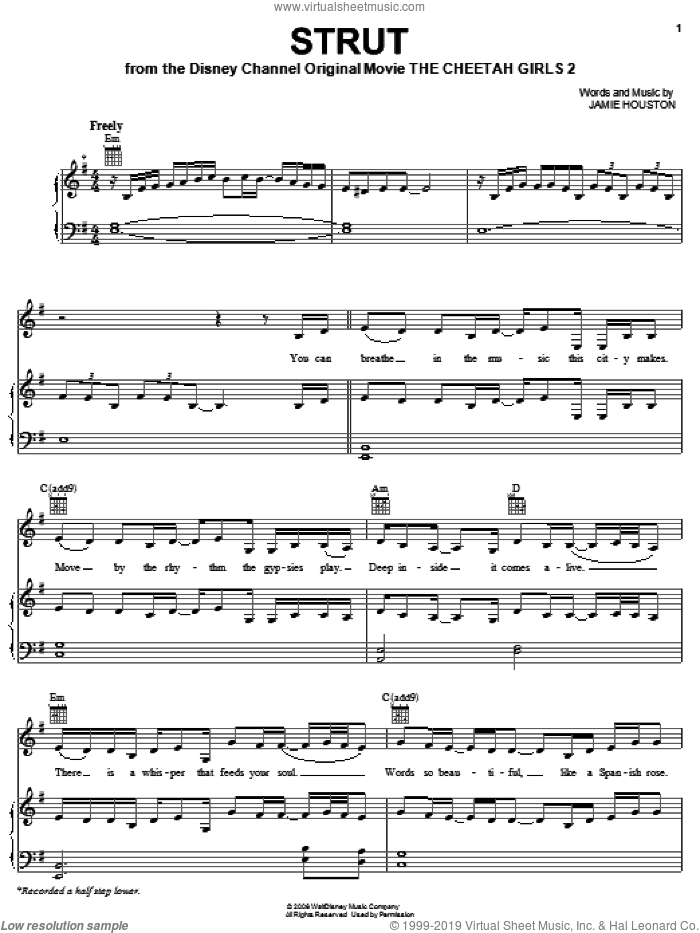 Strut sheet music for voice, piano or guitar by The Cheetah Girls and Jamie Houston, intermediate skill level