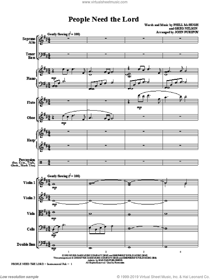 People Need The Lord (complete set of parts) sheet music for orchestra/band (chamber ensemble) by Greg Nelson, Phill McHugh, John Purifoy and Steve Green, intermediate skill level