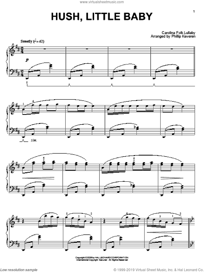 Hush Little Baby (arr. Phillip Keveren) sheet music for piano solo , Phillip Keveren and Carolina Folk Lullaby, intermediate skill level