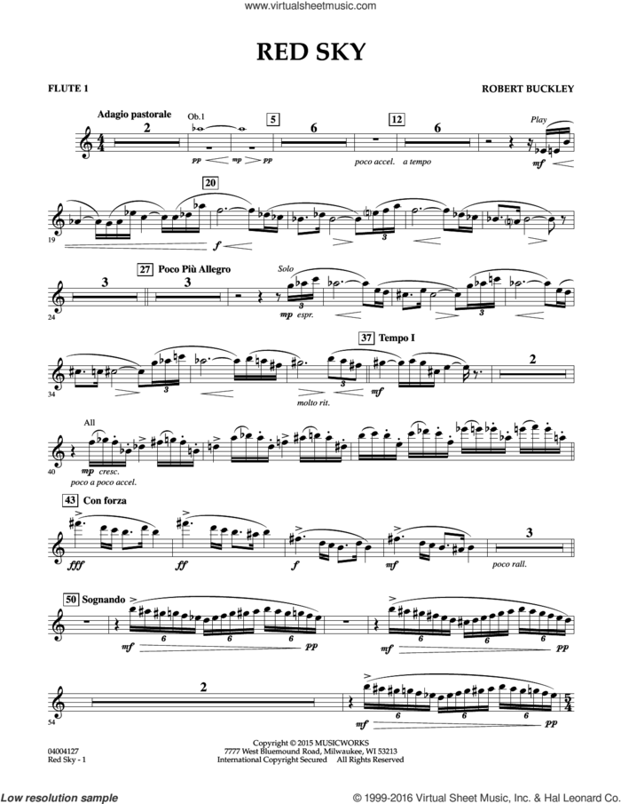Red Sky (Digital Only) sheet music for concert band (flute 1) by Robert Buckley, intermediate skill level