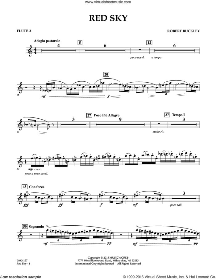 Red Sky (Digital Only) sheet music for concert band (flute 2) by Robert Buckley, intermediate skill level