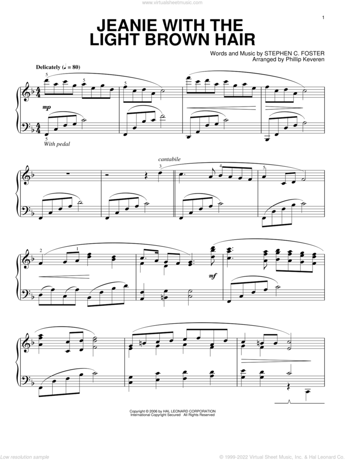 Jeanie With The Light Brown Hair (arr. Phillip Keveren) sheet music for piano solo by Stephen Foster and Phillip Keveren, intermediate skill level
