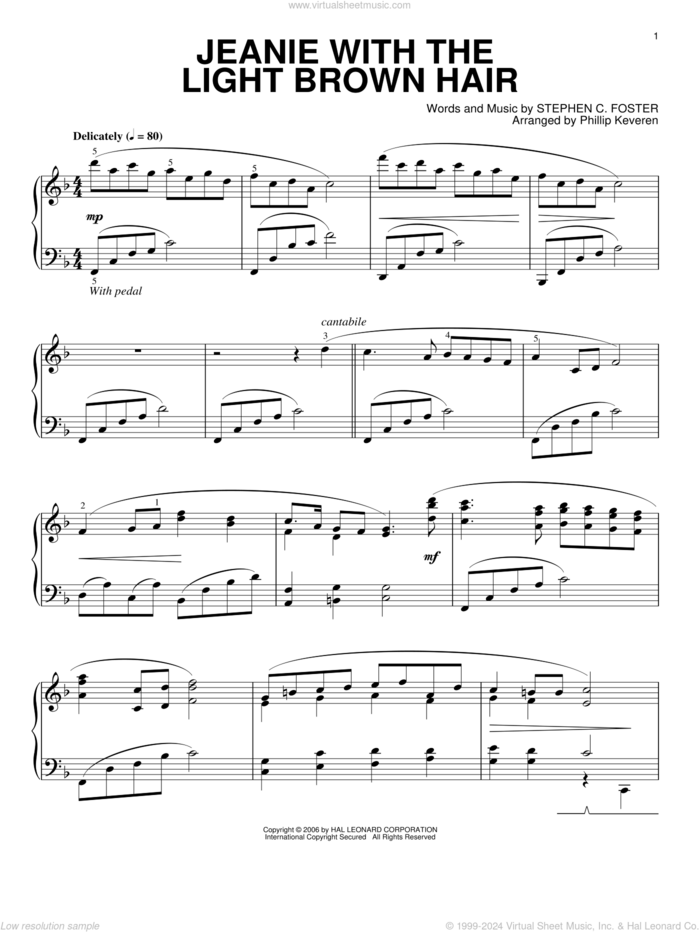 Jeanie With The Light Brown Hair (arr. Phillip Keveren) sheet music for piano solo by Stephen Foster and Phillip Keveren, intermediate skill level