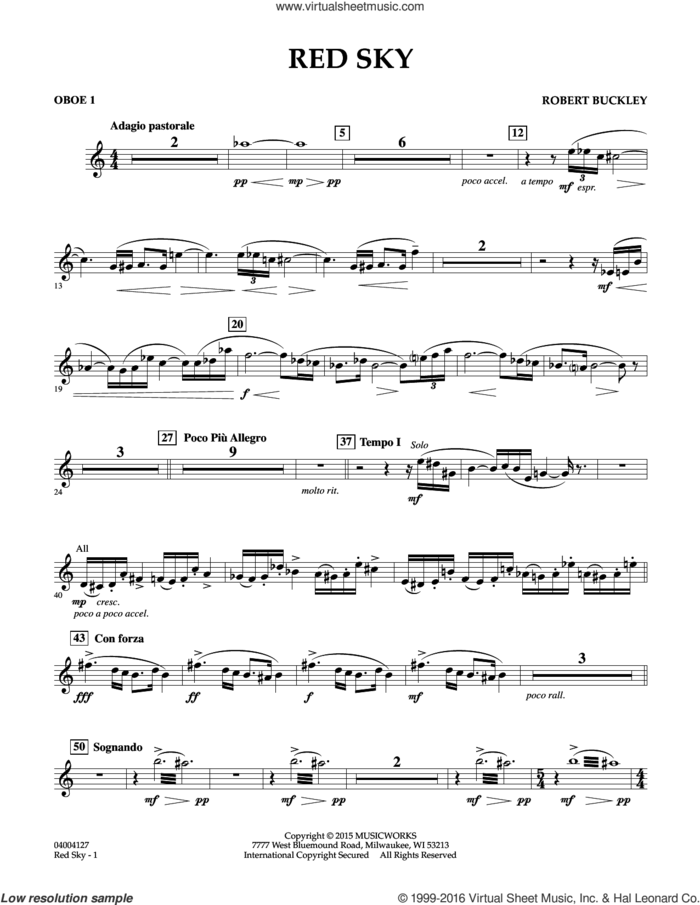Red Sky (Digital Only) sheet music for concert band (oboe 1) by Robert Buckley, intermediate skill level