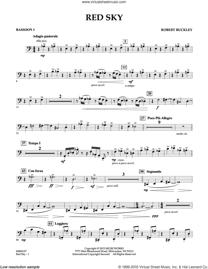 Red Sky (Digital Only) sheet music for concert band (bassoon 1) by Robert Buckley, intermediate skill level