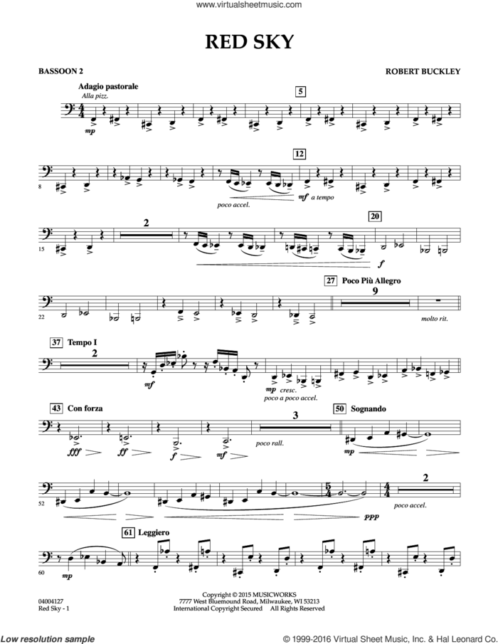 Red Sky (Digital Only) sheet music for concert band (bassoon 2) by Robert Buckley, intermediate skill level