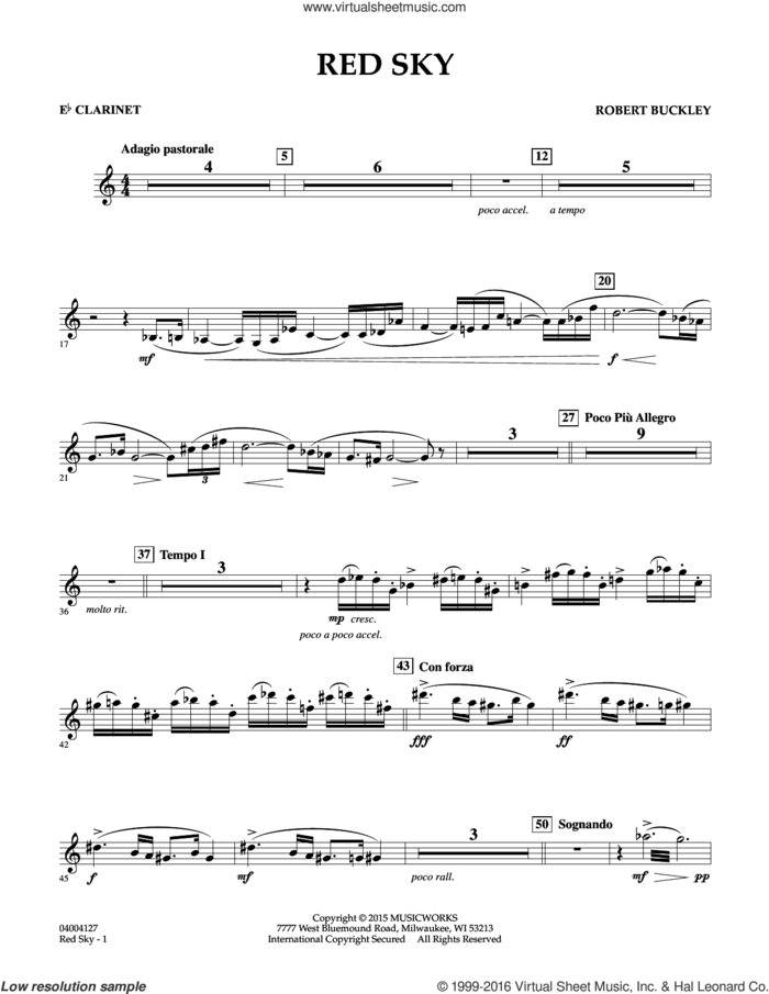 Red Sky (Digital Only) sheet music for concert band (Eb clarinet) by Robert Buckley, intermediate skill level