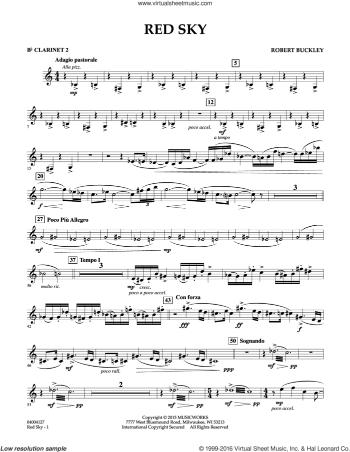 Red Sky (Digital Only) sheet music for concert band (Bb clarinet 2) by Robert Buckley, intermediate skill level