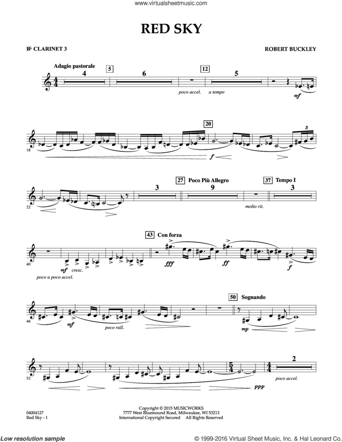Red Sky (Digital Only) sheet music for concert band (Bb clarinet 3) by Robert Buckley, intermediate skill level