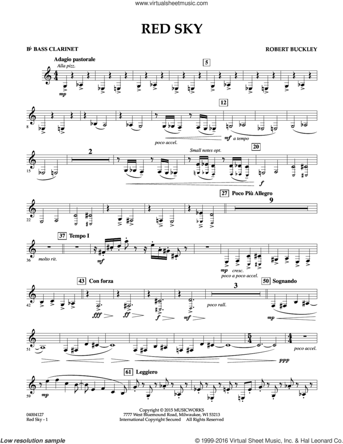Red Sky (Digital Only) sheet music for concert band (Bb bass clarinet) by Robert Buckley, intermediate skill level