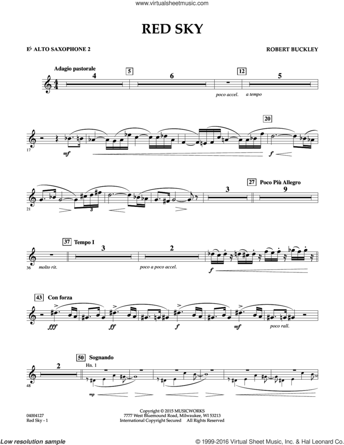 Red Sky (Digital Only) sheet music for concert band (Eb alto saxophone 2) by Robert Buckley, intermediate skill level