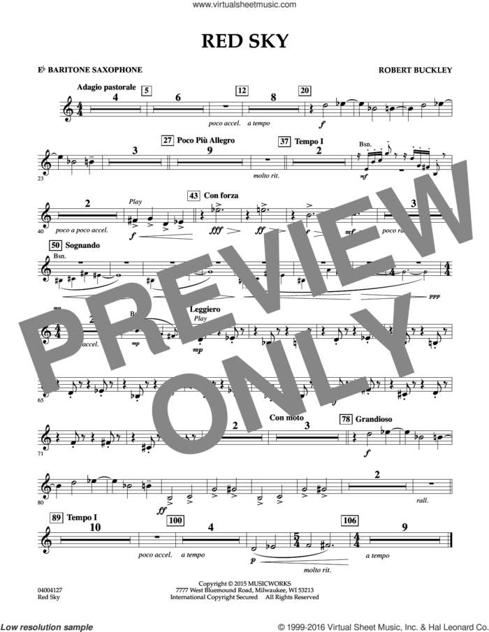Red Sky (Digital Only) sheet music for concert band (Eb baritone saxophone) by Robert Buckley, intermediate skill level