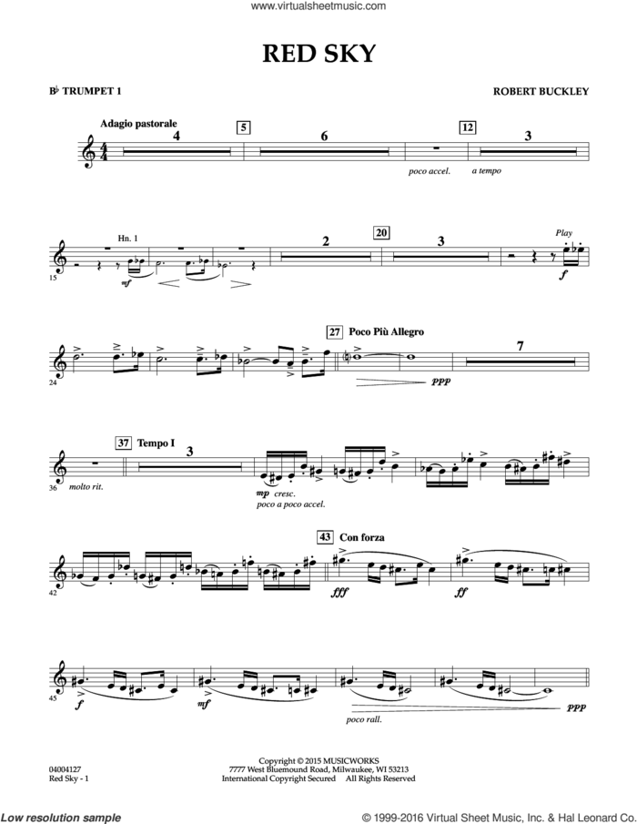 Red Sky (Digital Only) sheet music for concert band (Bb trumpet 1) by Robert Buckley, intermediate skill level