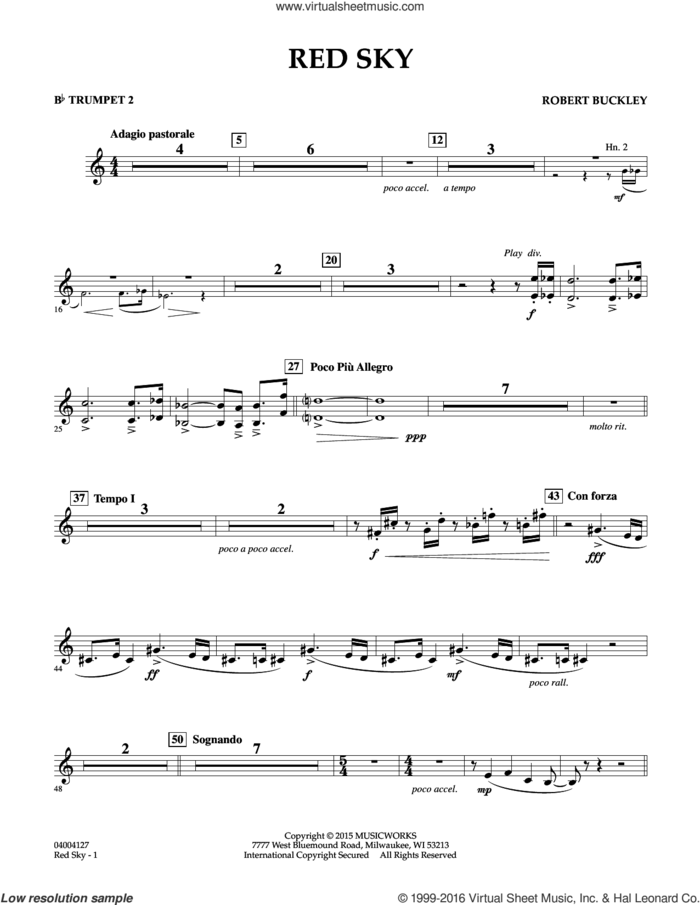 Red Sky (Digital Only) sheet music for concert band (Bb trumpet 2) by Robert Buckley, intermediate skill level