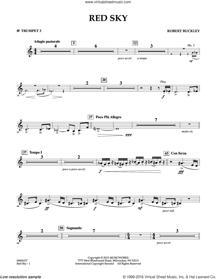 Red Sky (Digital Only) sheet music for concert band (Bb trumpet 3) by Robert Buckley, intermediate skill level