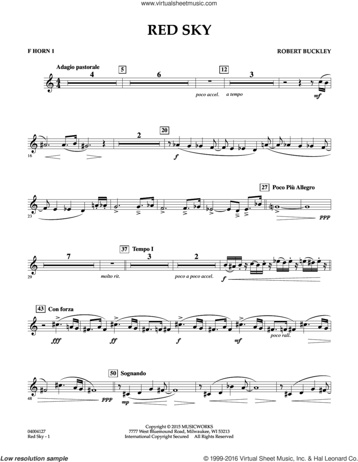Red Sky (Digital Only) sheet music for concert band (f horn 1) by Robert Buckley, intermediate skill level