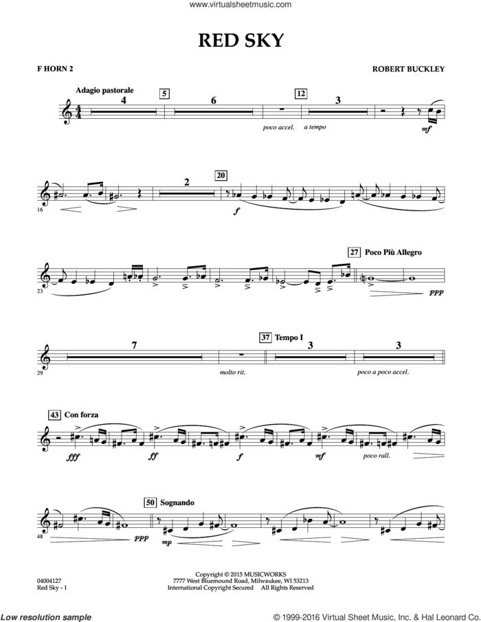 Red Sky (Digital Only) sheet music for concert band (f horn 2) by Robert Buckley, intermediate skill level