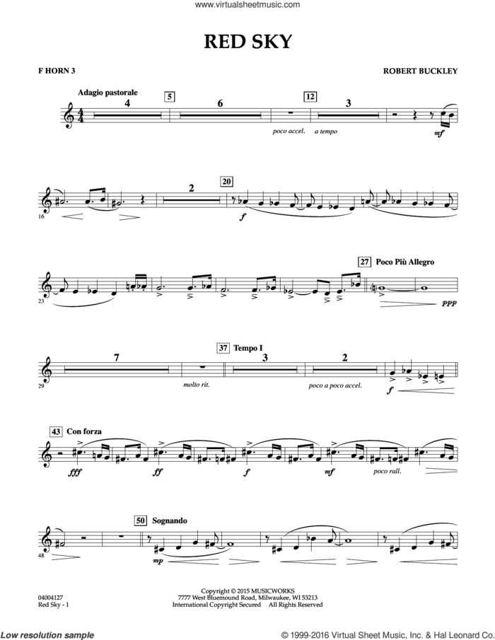 Red Sky (Digital Only) sheet music for concert band (f horn 3) by Robert Buckley, intermediate skill level