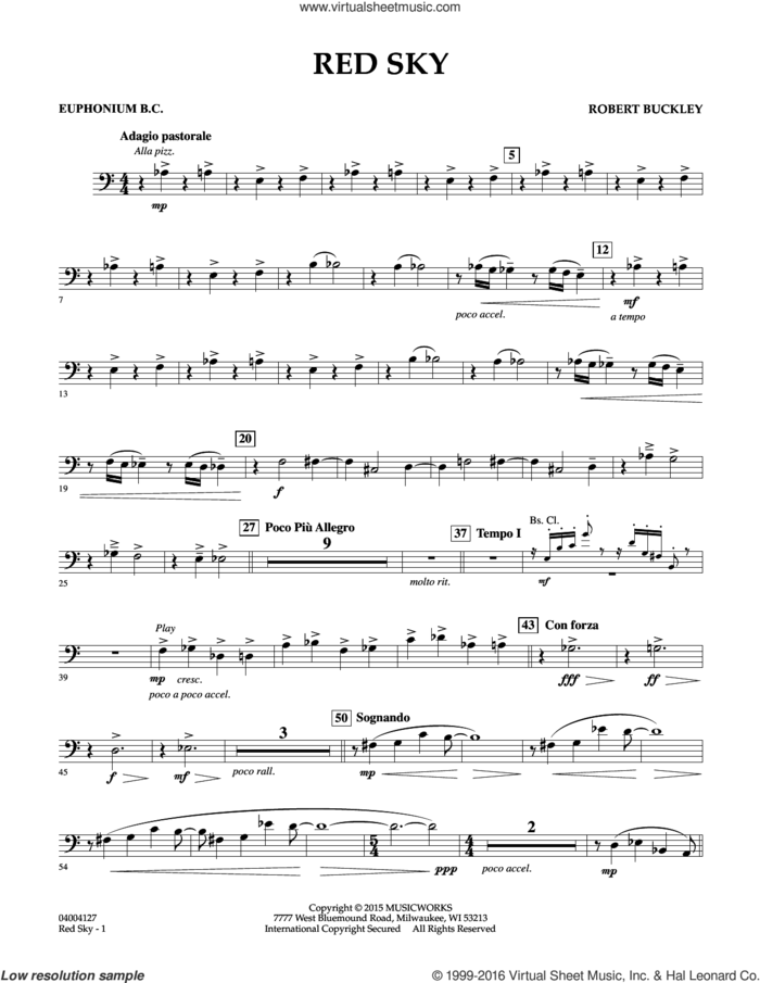 Red Sky (Digital Only) sheet music for concert band (euphonium in bass clef) by Robert Buckley, intermediate skill level