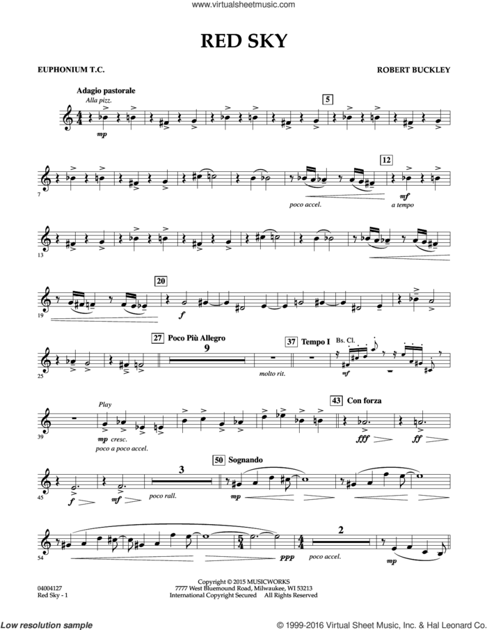 Red Sky (Digital Only) sheet music for concert band (euphonium in treble clef) by Robert Buckley, intermediate skill level