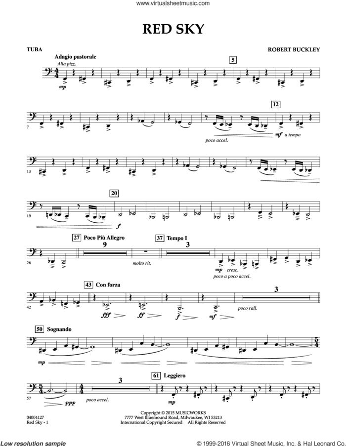 Red Sky (Digital Only) sheet music for concert band (tuba) by Robert Buckley, intermediate skill level