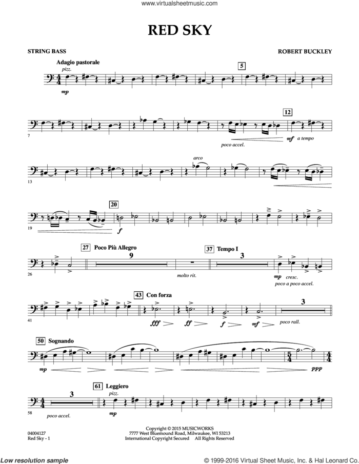 Red Sky (Digital Only) sheet music for concert band (string bass) by Robert Buckley, intermediate skill level