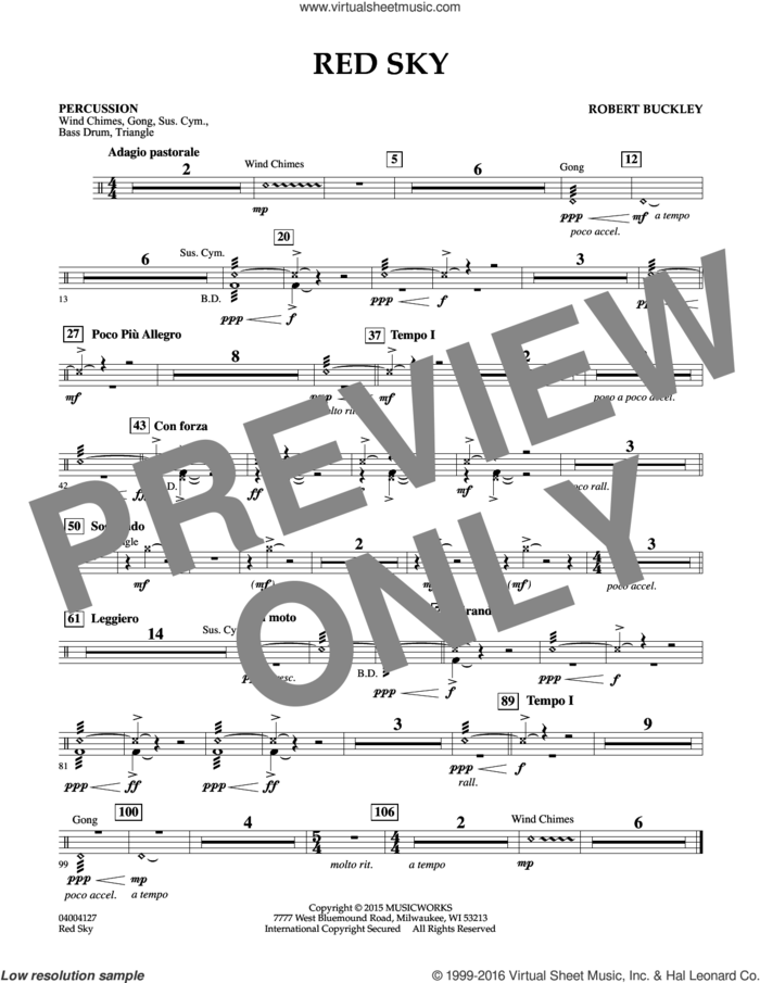 Red Sky (Digital Only) sheet music for concert band (percussion) by Robert Buckley, intermediate skill level