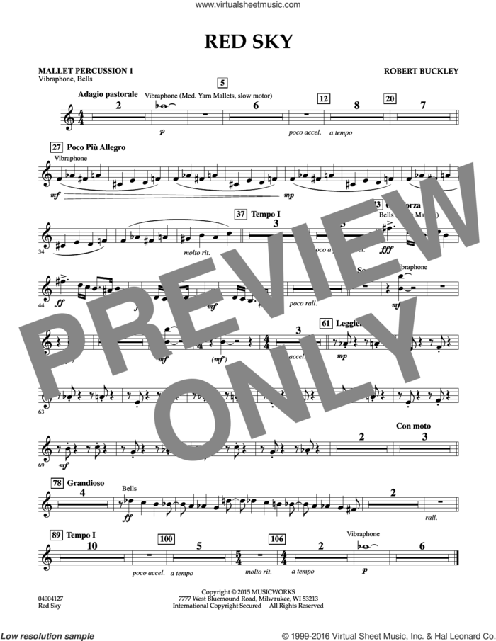 Red Sky (Digital Only) sheet music for concert band (mallet percussion 1) by Robert Buckley, intermediate skill level