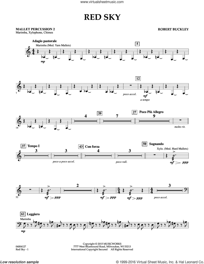 Red Sky (Digital Only) sheet music for concert band (mallet percussion 2) by Robert Buckley, intermediate skill level