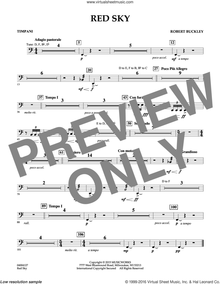 Red Sky (Digital Only) sheet music for concert band (timpani) by Robert Buckley, intermediate skill level