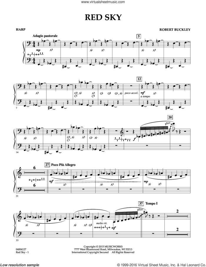 Red Sky (Digital Only) sheet music for concert band (harp) by Robert Buckley, intermediate skill level