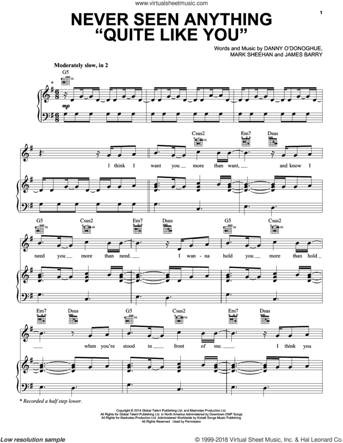 Never Seen Anything 'Quite Like You' sheet music for voice, piano or guitar by The Script, James Barry and Mark Sheehan, intermediate skill level