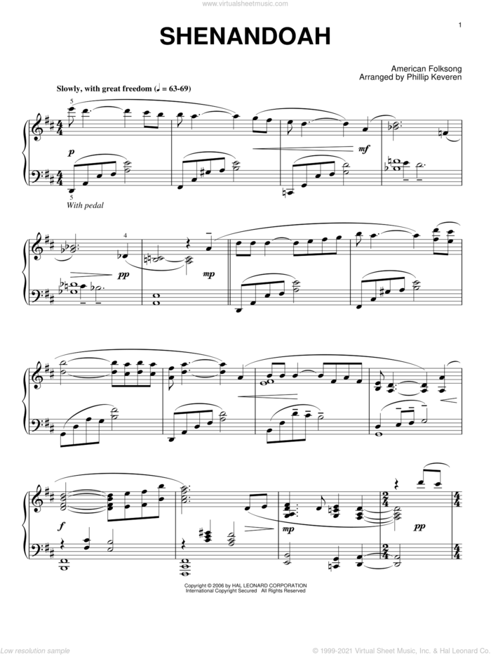 Shenandoah (arr. Phillip Keveren) sheet music for piano solo  and Phillip Keveren, intermediate skill level