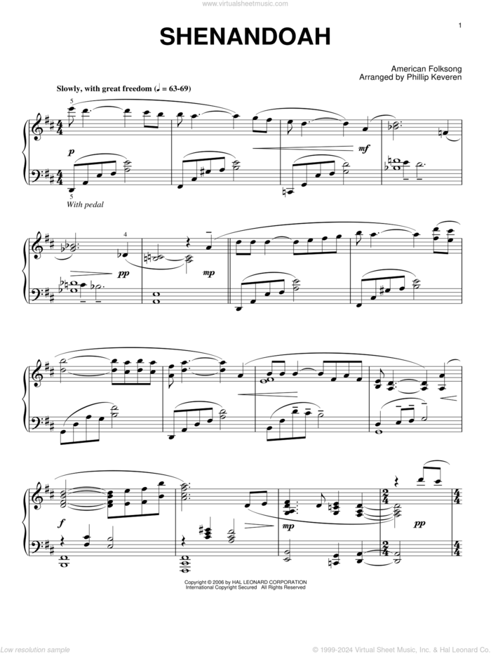 Shenandoah (arr. Phillip Keveren) sheet music for piano solo  and Phillip Keveren, intermediate skill level