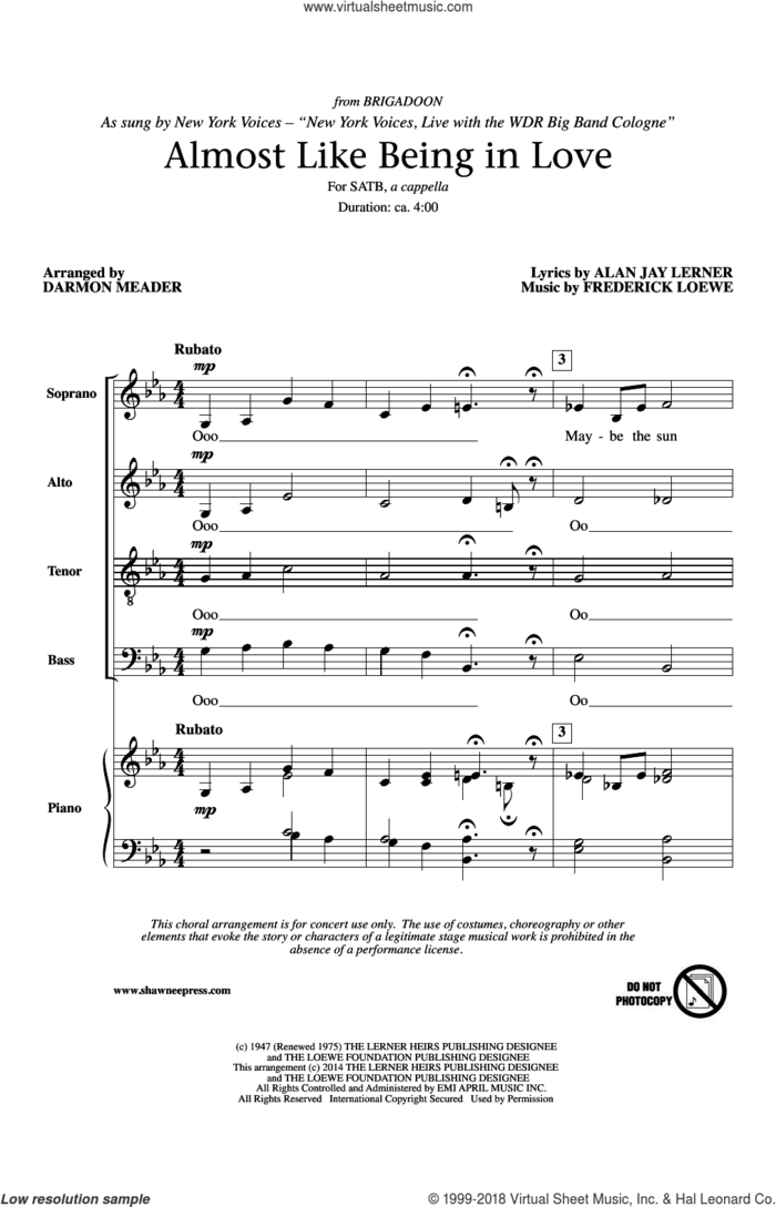 Almost Like Being In Love sheet music for choir (SATB: soprano, alto, tenor, bass) by Alan Jay Lerner, Darmon Meader, David Brooks and Marion Bell, Gene Kelly and Frederick Loewe, intermediate skill level
