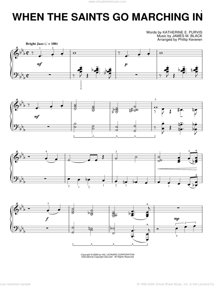 When The Saints Go Marching In (arr. Phillip Keveren) sheet music for piano solo by Louis Armstrong, Phillip Keveren, James M. Black and Katherine E. Purvis, intermediate skill level